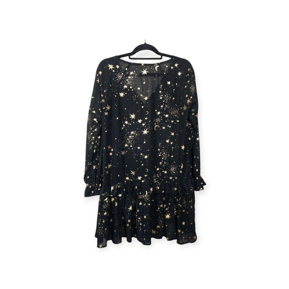 If By Sea Black Celestial Print Dress With Stars & Moons SZ L Sheer Dress - Picture 2 of 9